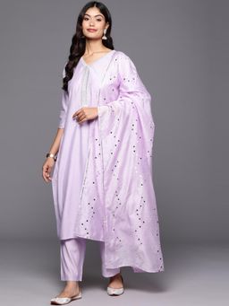 Gerua By Libas - Lavender Silk Blend Yoke Design Kurta with Silk Blend Trouser and Dupatta (Set of 3)