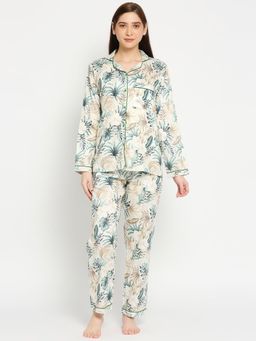 Pyjama Party - Woodland Button Down Pj Set - Pure Cotton Pj Set With Notched Collar - White