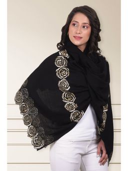 MAULI CASHMERE - Golden Rose Embroidered Fine Merino Wool Stole