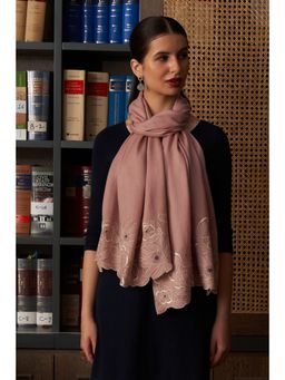 MAULI CASHMERE - Magnolia Bloom Embroidered Wool Silk Stole