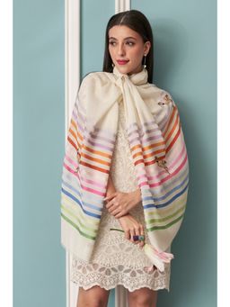 MAULI CASHMERE - Flamingo Style Embroidered Fine Wool Silk Stripe