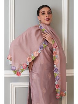 MAULI CASHMERE - Floral Sprinkle Embroidered Wool Silk Stole