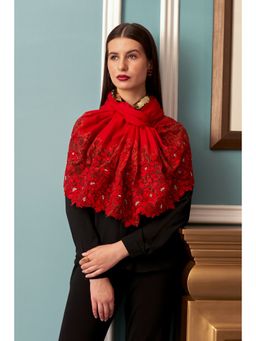 MAULI CASHMERE - A Rose Filigree Embroidered Wool Silk Stole