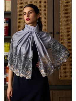MAULI CASHMERE - Dainty Petals Embroidered Wool Silk Stole