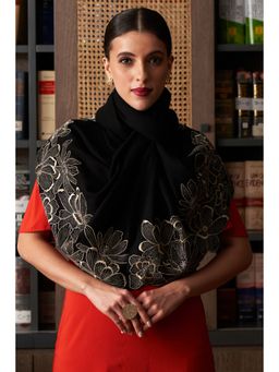 MAULI CASHMERE - Magnolia Bloom Embroidered Wool Silk Stole