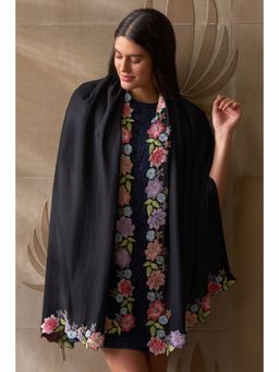 MAULI CASHMERE - Floral Sprinkle Embroidered Wool Silk Stole