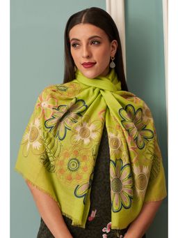 MAULI CASHMERE - Floral Bliss Embroidered Fine Merino Wool Stole