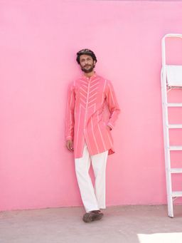 Abhishti - Pink Striped Kurta with Pintucks