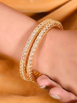 Ratnavali Jewels - Gold Plated Rose Gold Solitaire American Diamond Chudi Bangles (Set of 2)