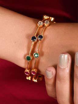 Ratnavali Jewels - Gold Plated Multi American Diamond Cubic Gold Chudi Bangles (Set of 2)