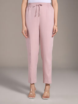Twenty Dresses by Nykaa Fashion - Light Pink Solid High Waist Elastic Jogger Pants