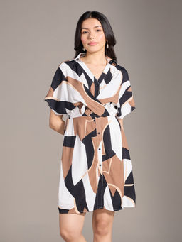 Twenty Dresses by Nykaa Fashion - Multicolor Abstract V Collared Neck Mini Dress