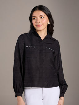 Twenty Dresses by Nykaa Fashion - Black Solid Full Sleeves Classic Shirt