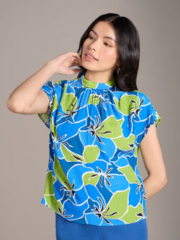 Twenty Dresses by Nykaa Fashion - Multicolor Floral Print High Neck Drop Sleeves Top