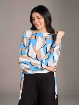 Twenty Dresses by Nykaa Fashion - Multicolor Abstract Print Round Neck Voluminous Top