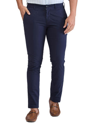 Buy ColorPlus Super Slim Fit Solid Dark Blue Casual Trouser Online