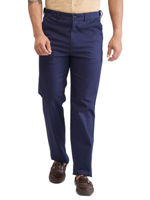 Buy ColorPlus Regular Fit Solid Dark Blue Casual Trouser online