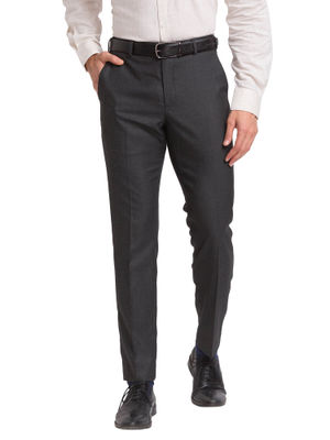 Buy Park Avenue Super Slim Fit Solid Dark Grey Formal Trouser Online