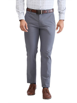 Buy Park Avenue Super Slim Fit Solid Dark Grey Formal Trouser Online