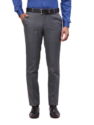 Buy Raymond Contemporary Fit Solid Dark Grey Formal Trouser Online
