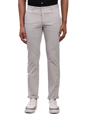 Buy Parx Tapered Fit Solid Light Grey Casual Trouser online