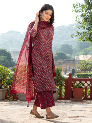 White & Black Tree Block Butti Print Cotton Salwar Kurta Set Material