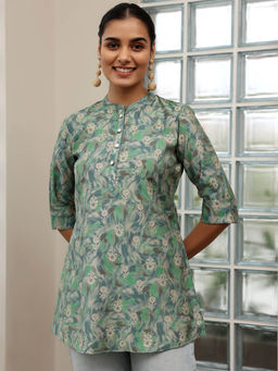 Libas - Green Floral Printed Short Kurti