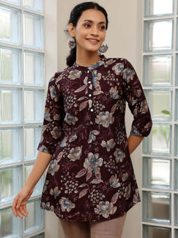 Libas - Wine Floral Printed Short Kurti