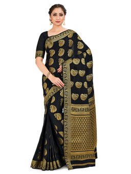 Mimosa - Black Mysore Silk Style Crepe Saree With Unstitched Blouse