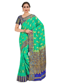Mimosa - Green Banarasi Style Chiffon Saree With Unstitched Blouse