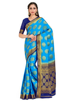 Mimosa - Blue Mysore Silk Style Crepe Saree With Unstitched Blouse
