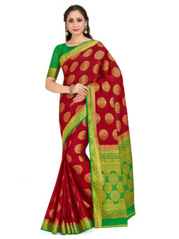 Mimosa - Maroon Mysore Silk Style Crepe Saree With Unstitched Blouse
