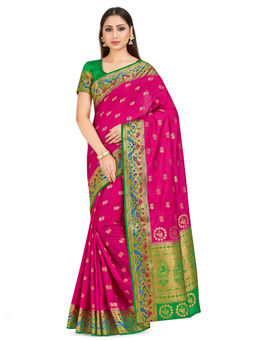 Mimosa - Rani Pink Paithani Style Art Silk Saree With Unstitched Blouse