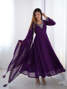 Wedani - Women Purple Embroidered Anarkali & Pant With Dupatta