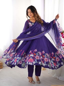 Wedani - Women Navy Blue Embroidered Anarkali & Pant With Dupatta