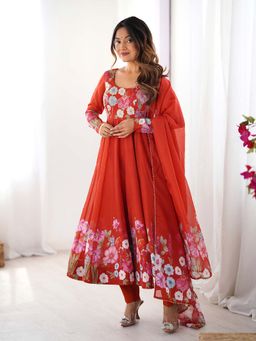Wedani - Women Red Embroidered Anarkali & Pant With Dupatta