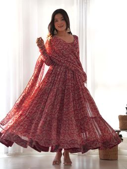 Wedani - Women Maroon Embroidered Anarkali & Pant With Dupatta