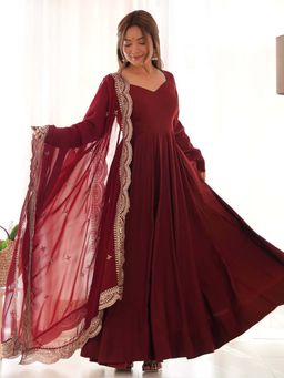 Wedani - Women Maroon Embroidered Anarkali & Pant With Dupatta