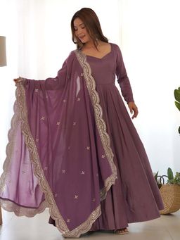 Wedani - Women Purple Embroidered Anarkali & Pant With Dupatta