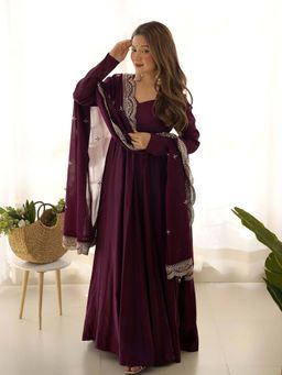 Wedani - Women Wine Embroidered Anarkali & Pant With Dupatta