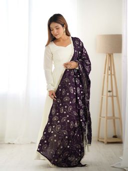 Wedani - Women Purple Embroidered Anarkali & Pant With Dupatta