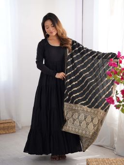 Wedani - Women Black Embroidered Anarkali & Pant With Dupatta