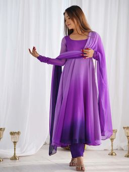 Wedani - Women Purple Embroidered Anarkali & Pant With Dupatta