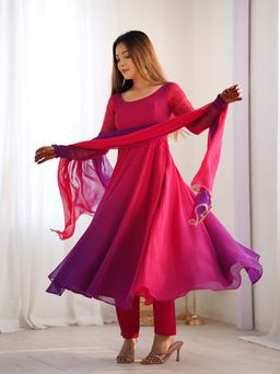 Wedani - Women Red Embroidered Anarkali & Pant With Dupatta