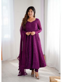 Wedani - Women Wine Embroidered Anarkali & Pant With Dupatta