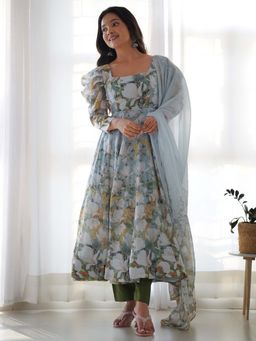 Wedani - Women White Embroidered Anarkali & Pant With Dupatta