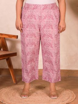 Indietoga - Women's Plus Size Pink Geometric Print Cotton Ethnic Palazzo