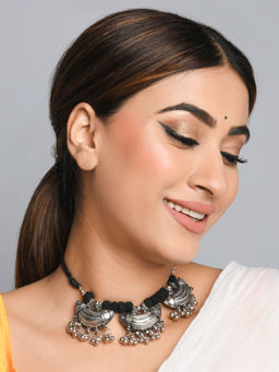 Fida - Ethnic Silver Plated Tribal Motif Choker Necklace for Women