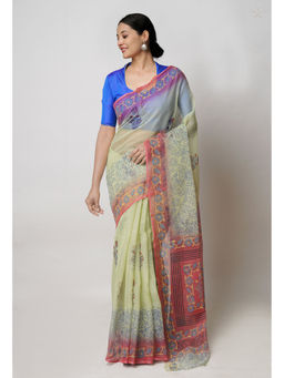 Unnati Silks - Light Green Pure Dyed Printed Kota Cotton Saree with Unstitched Blouse