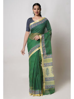 Unnati Silks - Green Pure Dyed Printed Kota Cotton Saree with Unstitched Blouse